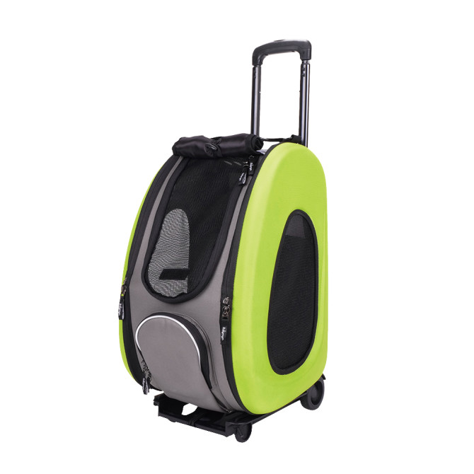 Ibiyaya Складная сумка-тележка 3 в 1 для собак (сумка, рюкзак, тележка) лайм, 33х15,5х58 см