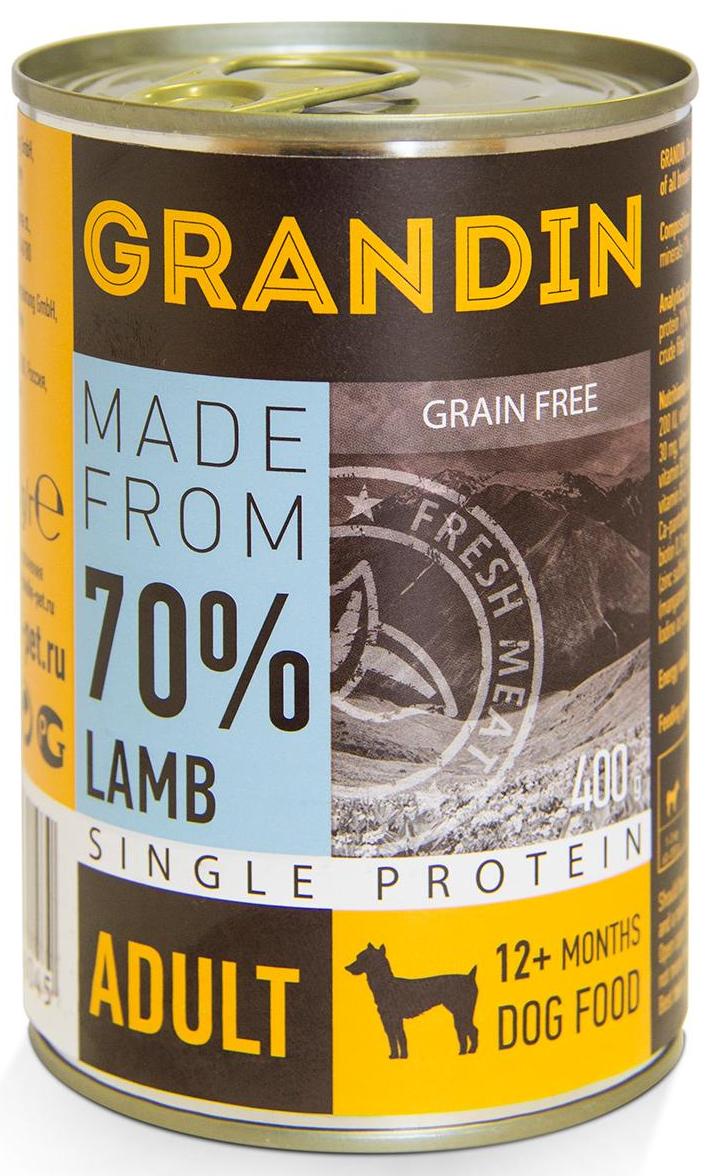 Grandin Влажный корм (консервы) для взрослых собак, с ягненком, 400 гр.