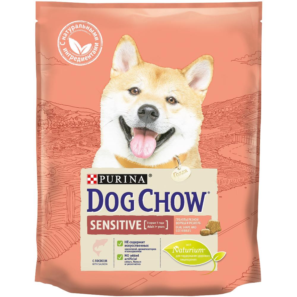 Dog Chow Сухой корм для взрослых собак с чувствительным пищеварением, с лососем, 800 г