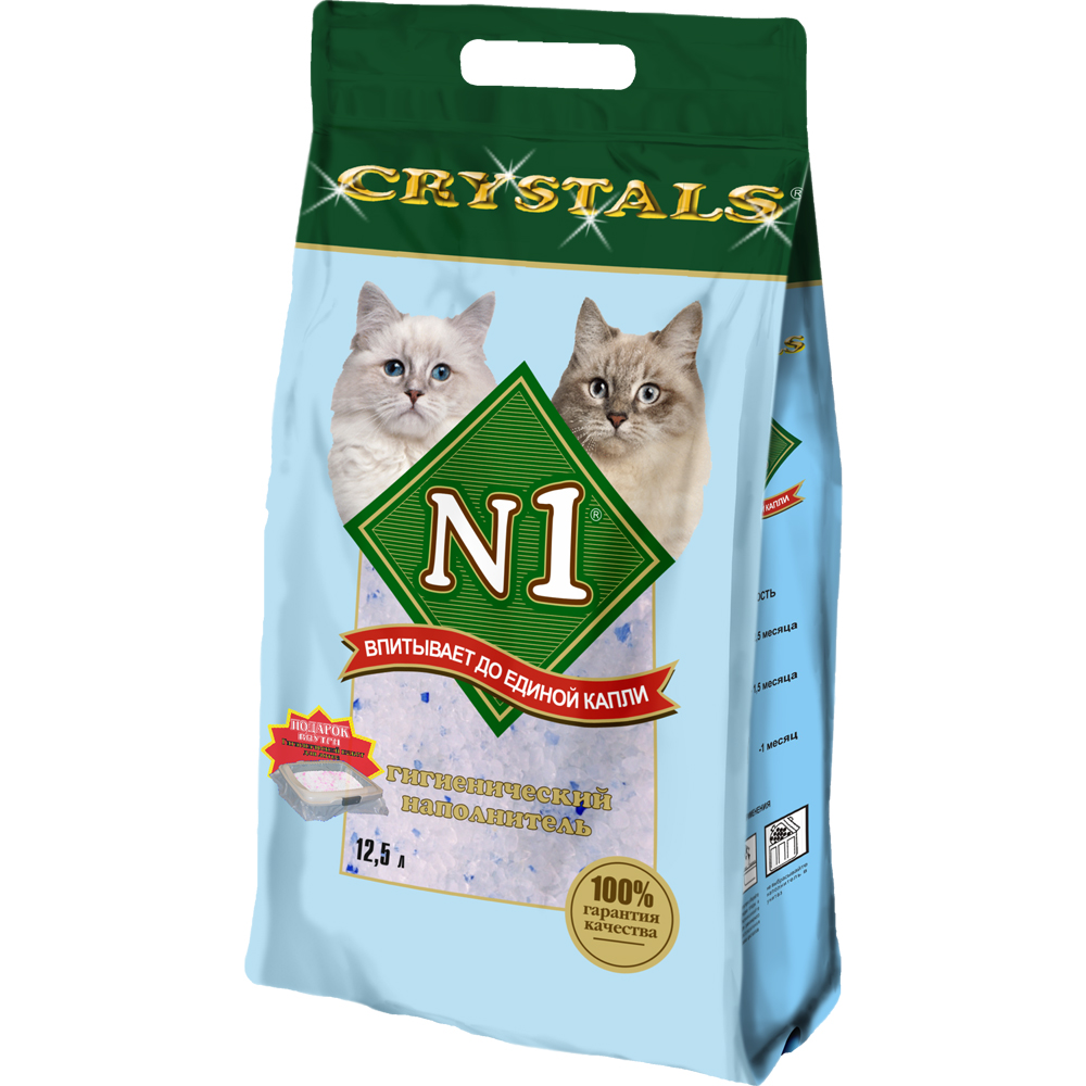 №1 Crystals наполнитель для кошачьего туалета, силикагелевый, впитывающий, 12,5 л