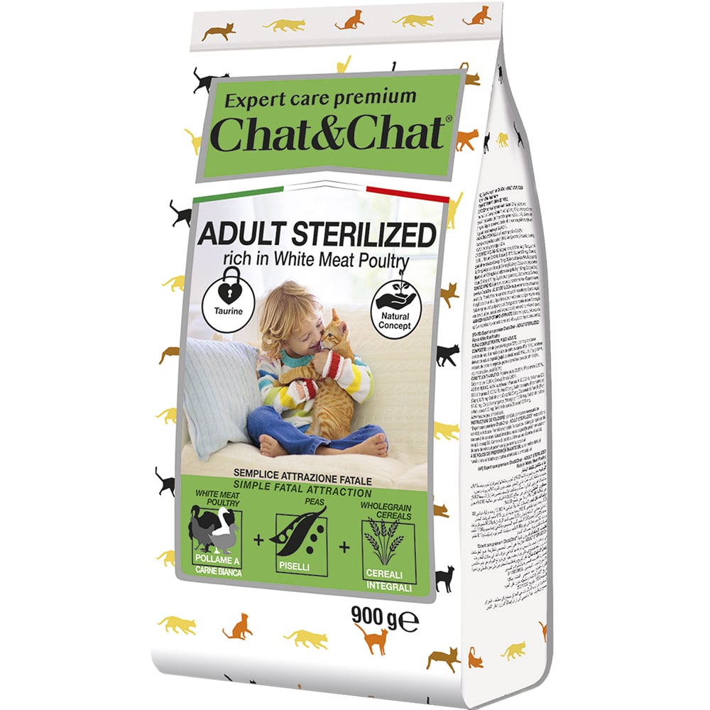 Chat&Chat Adult Sterilized Сухой корм для стерилизованных кошек, с белым мясом птицы, 900 гр.