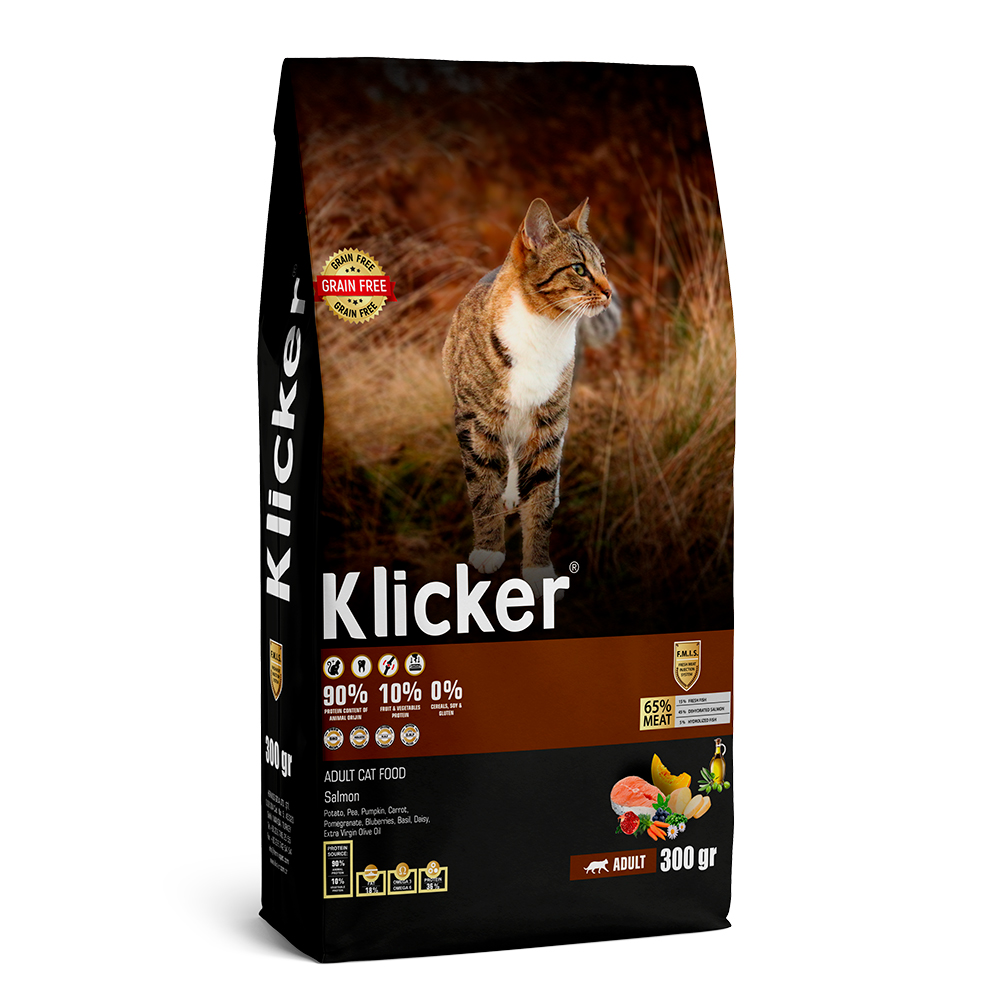 KLICKER Adult Cat Food Сухой корм для кошек, с лососем, 0,3 кг