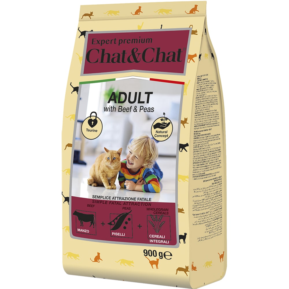 Chat&Chat Adult Сухой корм для кошек, с говядиной и горохом, 900 гр.