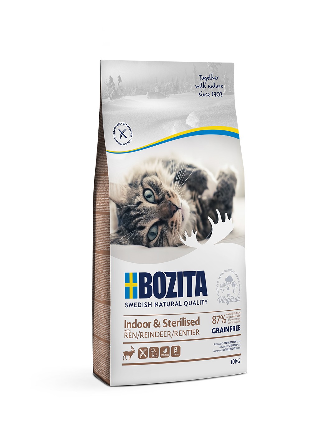 Bozita Indoor & Sterilized GF Reindeer сухой беззерновой корм с олениной для домашних стерилизованных кошек, 10кг