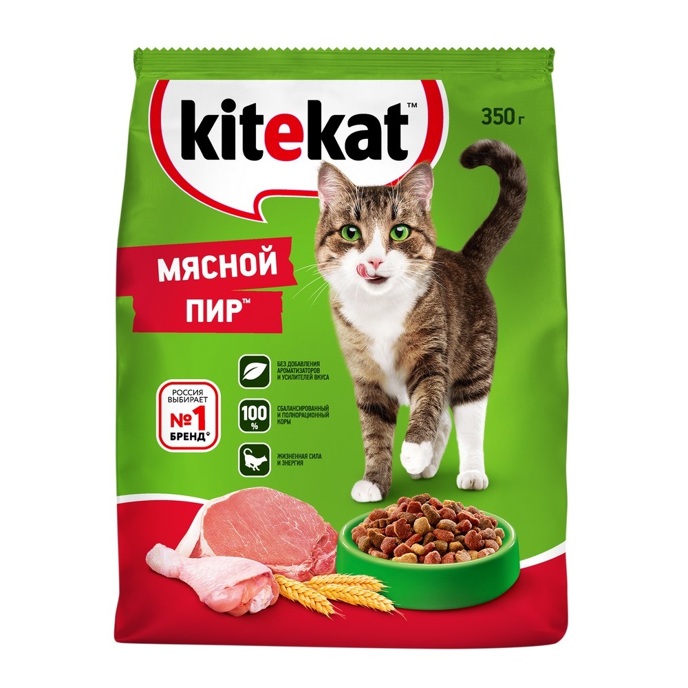 

Kitekat Корм сухой для взрослых кошек, мясной пир, 350 г