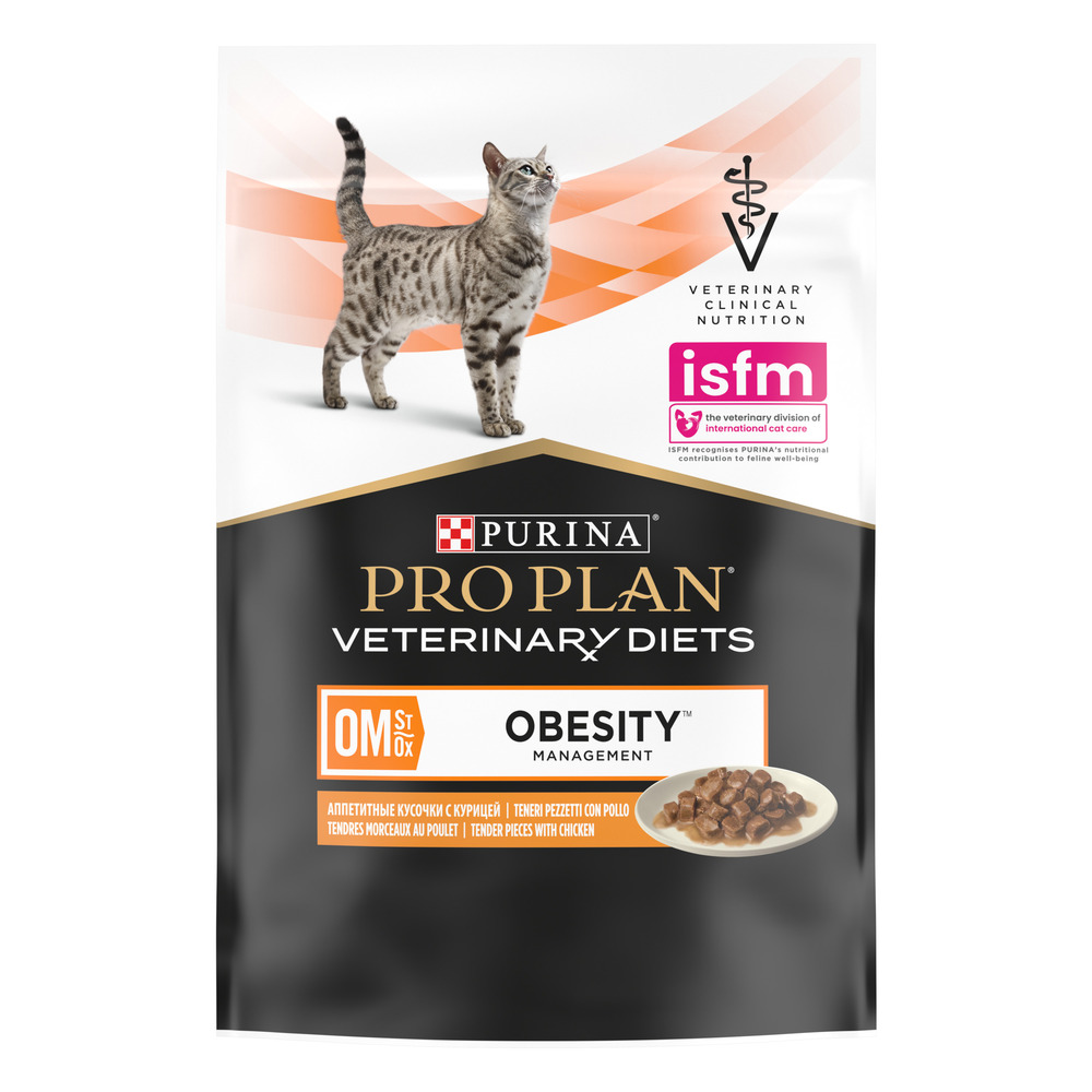 PRO PLAN® Veterinary Diets Veterinary Diets OM ST/OX Obesity Management Влажный корм (пауч) для снижения избыточной массы тела у взрослых кошек, с курицей в соусе, 85 гр.