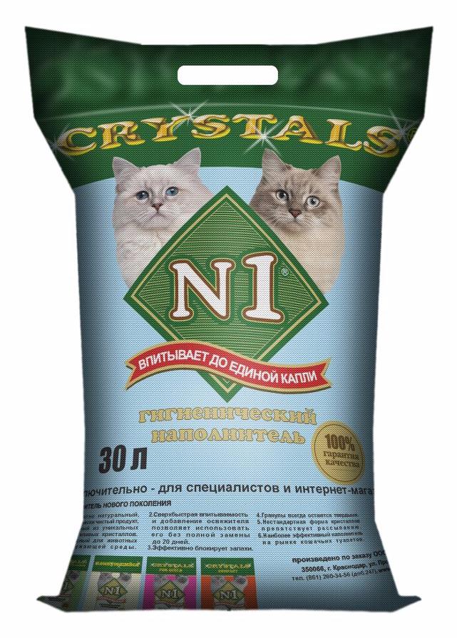 №1 Crystals наполнитель для кошачьего туалета, силикагелевый, впитывающий, 30 л