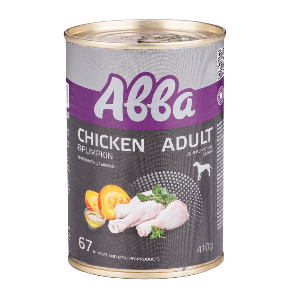 Aвва Adult Консервы для взрослых всех пород, цыплёнок и тыква, 410 гр.