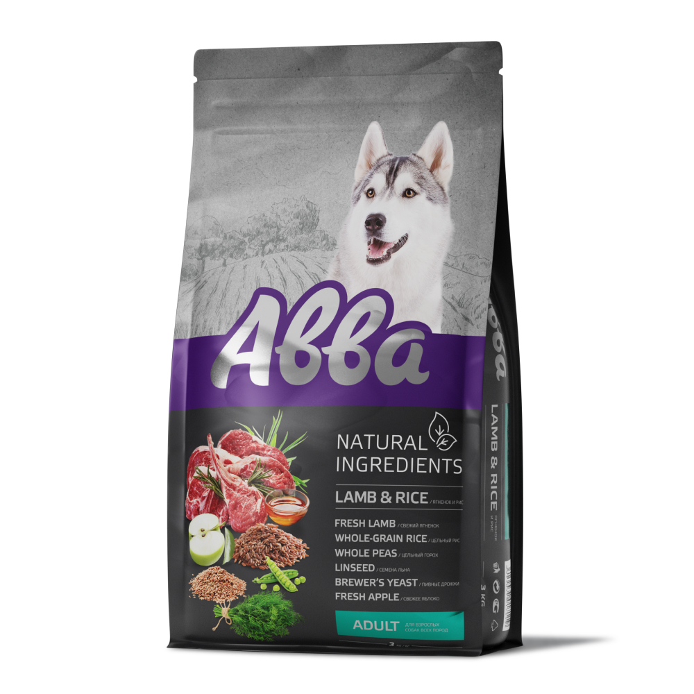 Aвва Natural Ingredients Сухой корм для взрослых собак с ягненком и рисом, 3 кг