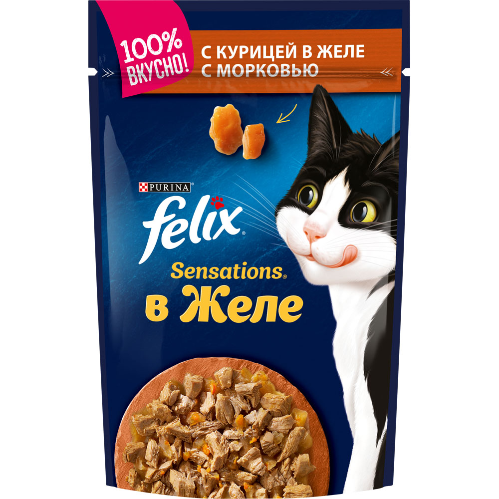 

Felix Sensations влажный корм для взрослых кошек с курицей, в желе, 85 г