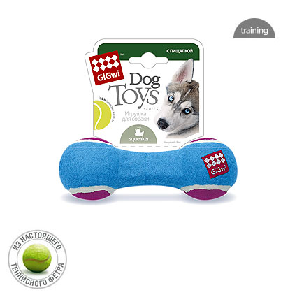 GiGwi Игрушка для собак Гантель с пищалкой средняя, теннисный материал 18 см