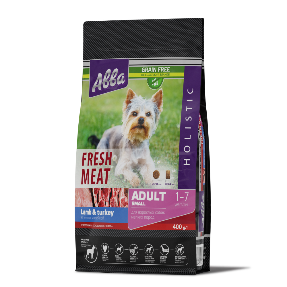 Aвва Fresh Meat Adult Small сухой корм для собак мелких пород старше 1 года, с ягненком и индейкой, 400 гр.