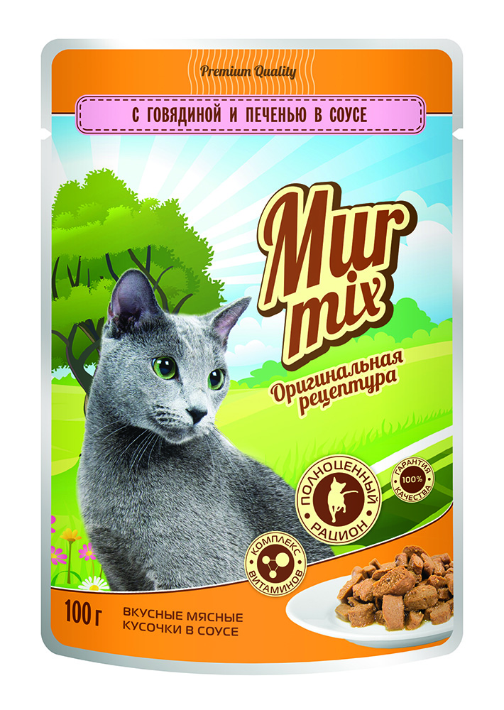 Murmix влажный корм для кошек, с говядиной и печенью соусе, 100 г