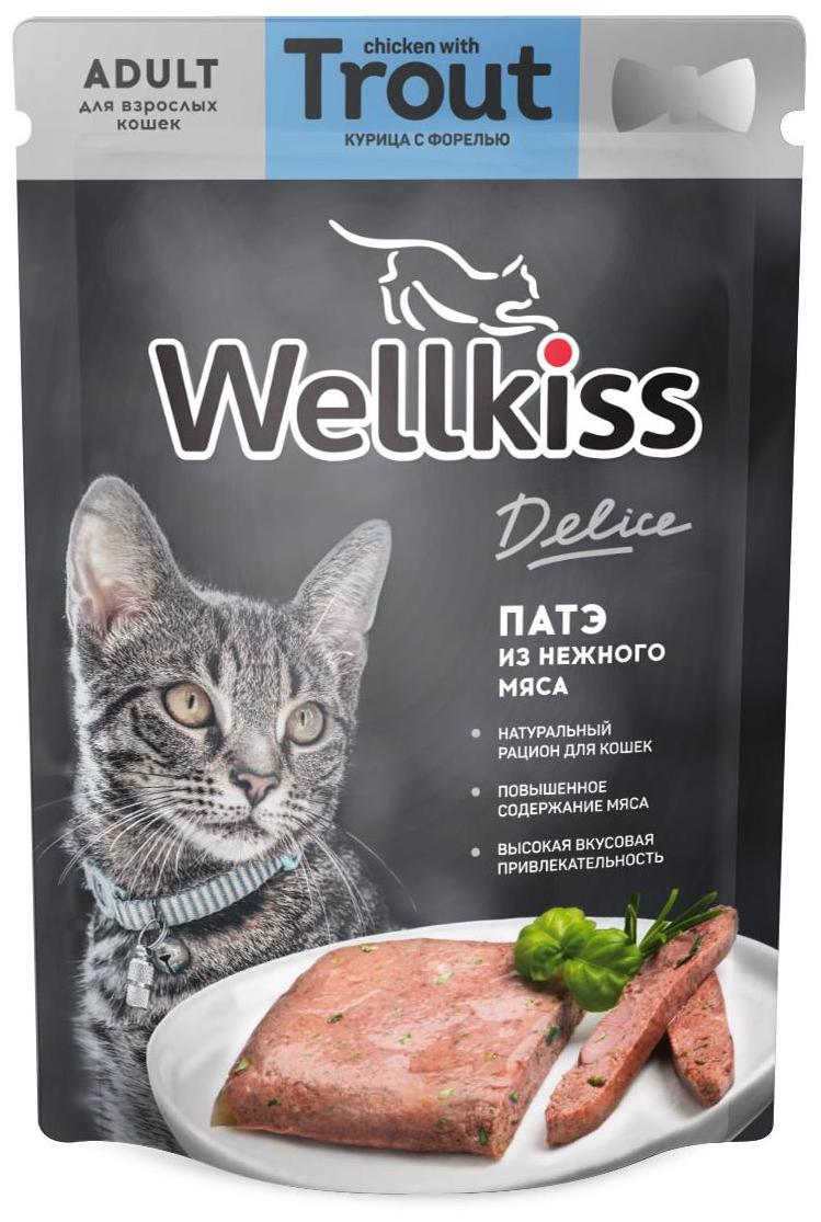 Wellkiss Delice влажный корм для кошек, патэ из нежного мяса курицы с форелью, 85 г