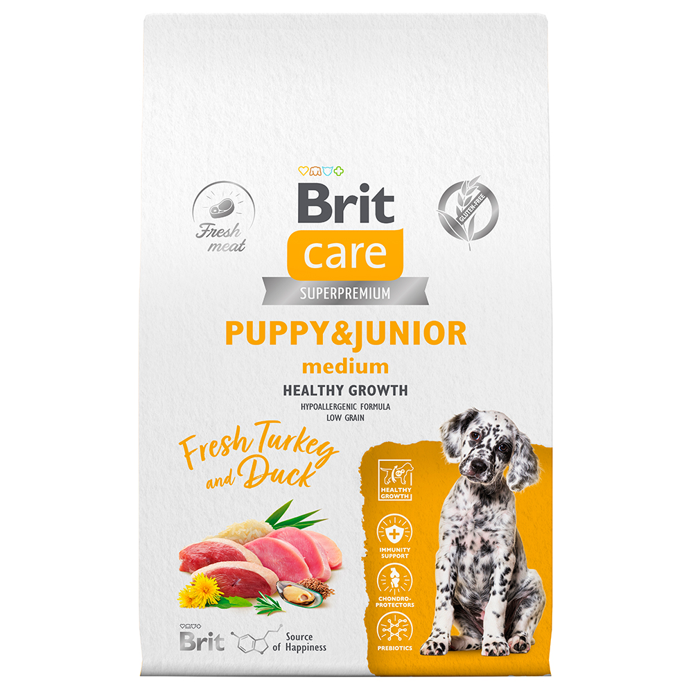 Brit Care Puppy and Junior Сухой корм для щенков средних пород, с индейкой и уткой, 12 кг