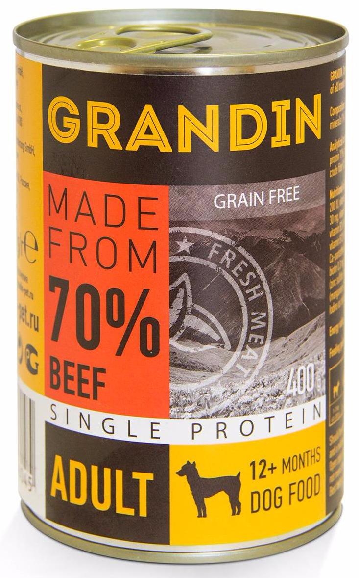 Grandin Влажный корм (консервы) для взрослых собак, с говядиной, 400 гр.