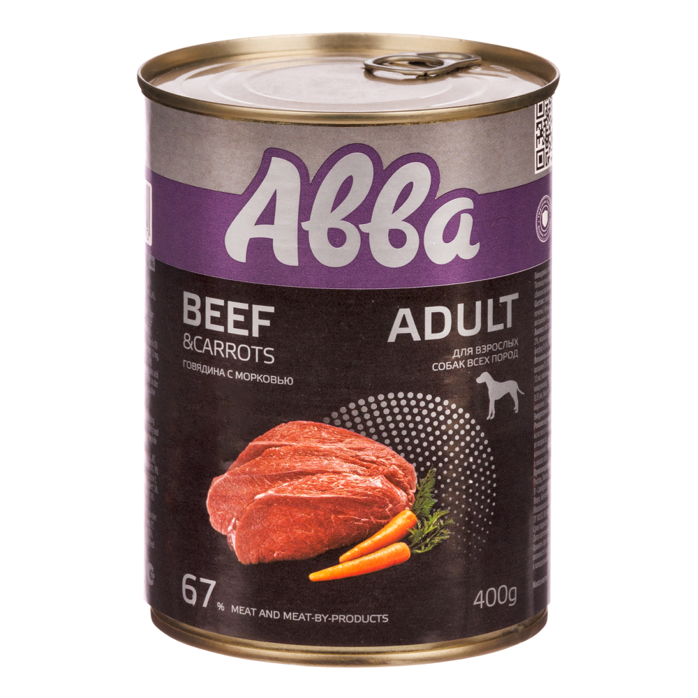 Aвва Adult Консервы для взрослых собак всех пород, говядина с морковью, 400 гр.