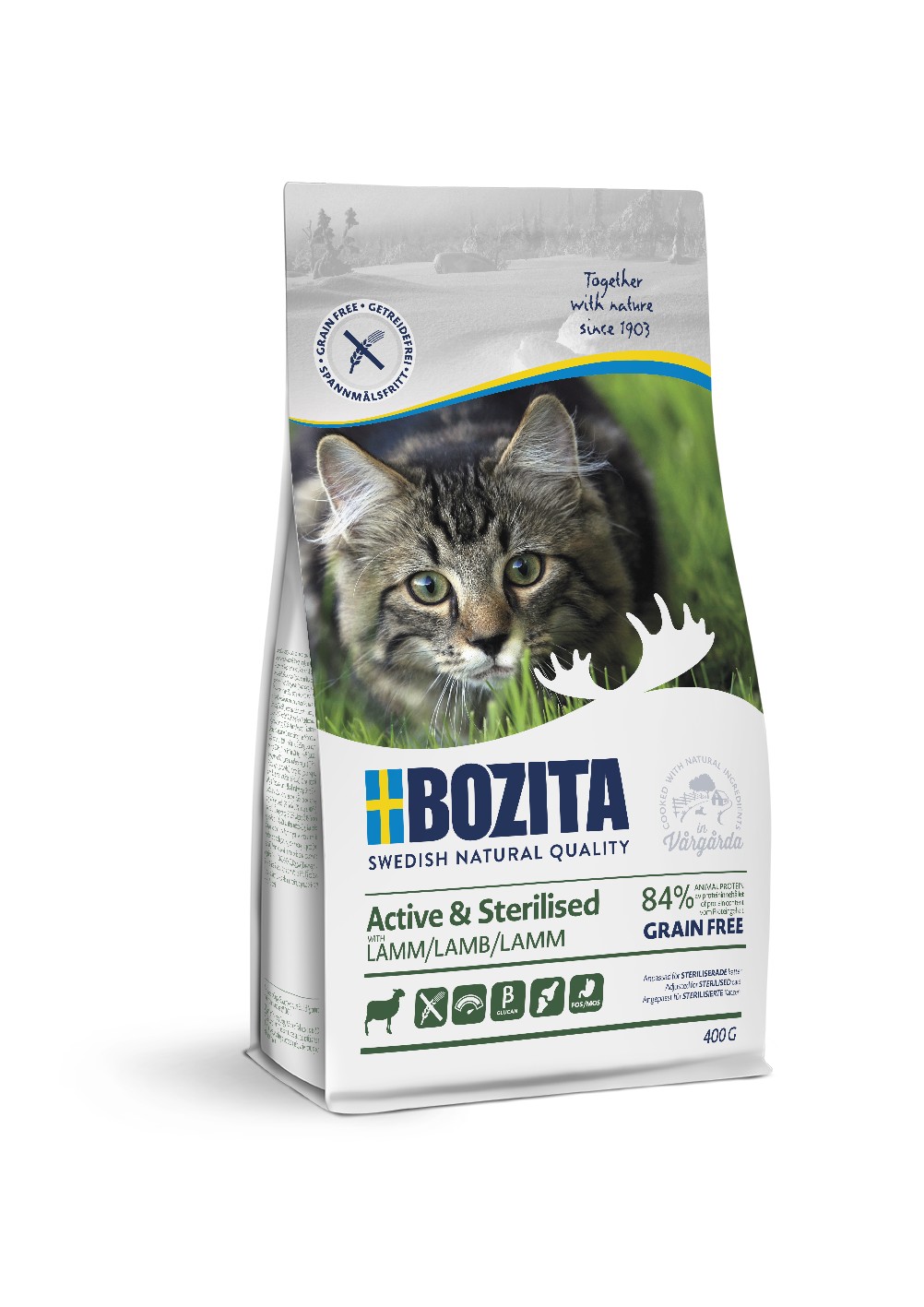 Bozita Active & Sterilized GF Lamb сухой беззерновой корм с ягненком для активных стерилизованных кошек, 400г