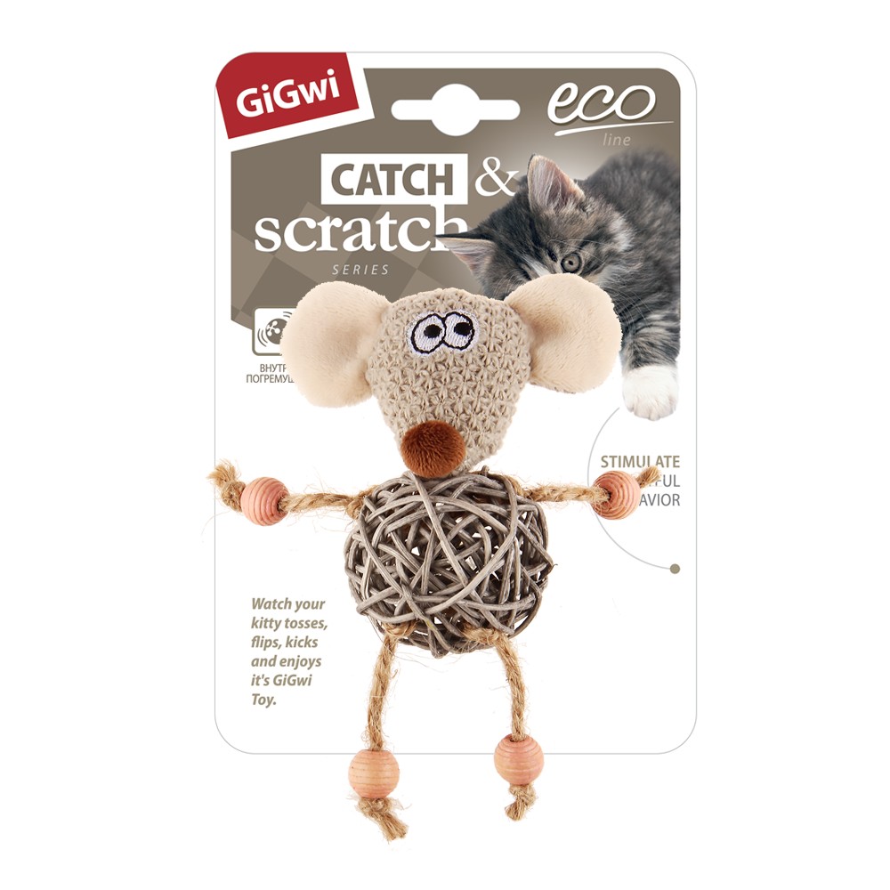 GiGwi Мышка с плетеным мячиком с колокольчиком