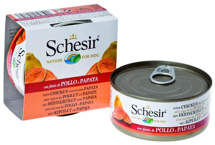 Schesir Корм для собак цыпленок/папайя консервы, бн. 150г