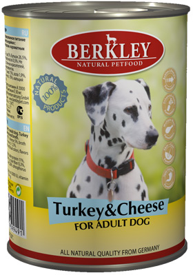 

Berkley Консервы для взрослых собак, индейка с сыром, 400 г