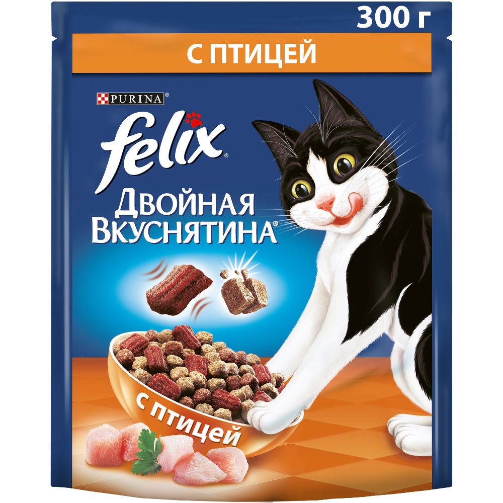 

Felix Двойная Вкуснятина сухой корм для взрослых кошек для взрослых кошек с птицей, 300 г