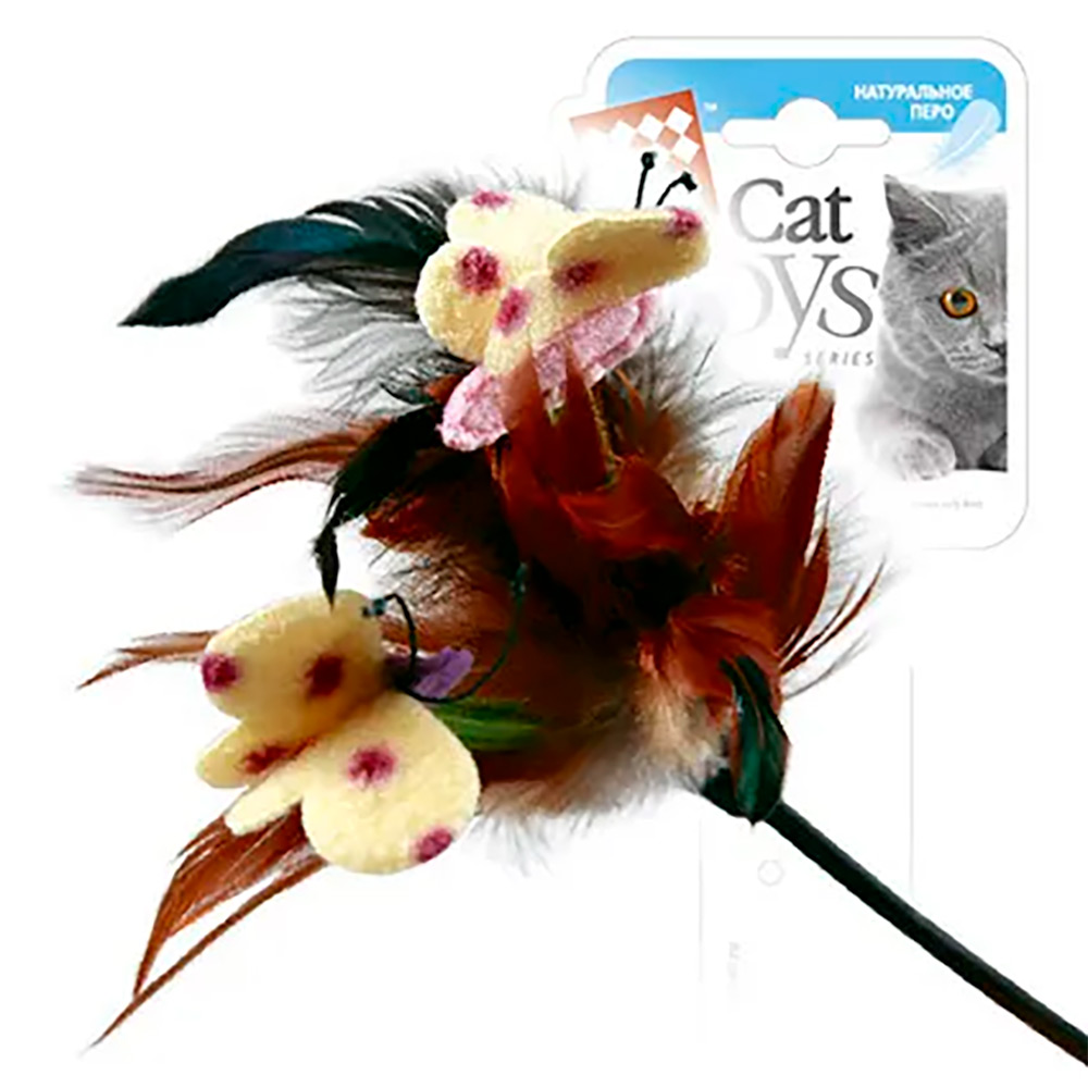 GiGwi Игрушка для кошек Дразнилка на стеке с перьями/пластик, ткань, куриное перо 73 см