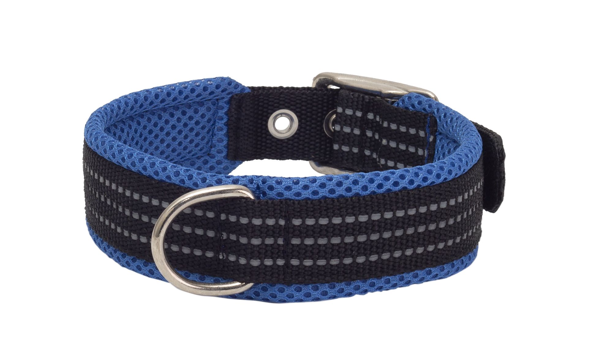 Каскад Ошейник для собак средних пород нейлоновый с мягкой подкладкой, синий 39-45x2,5 см