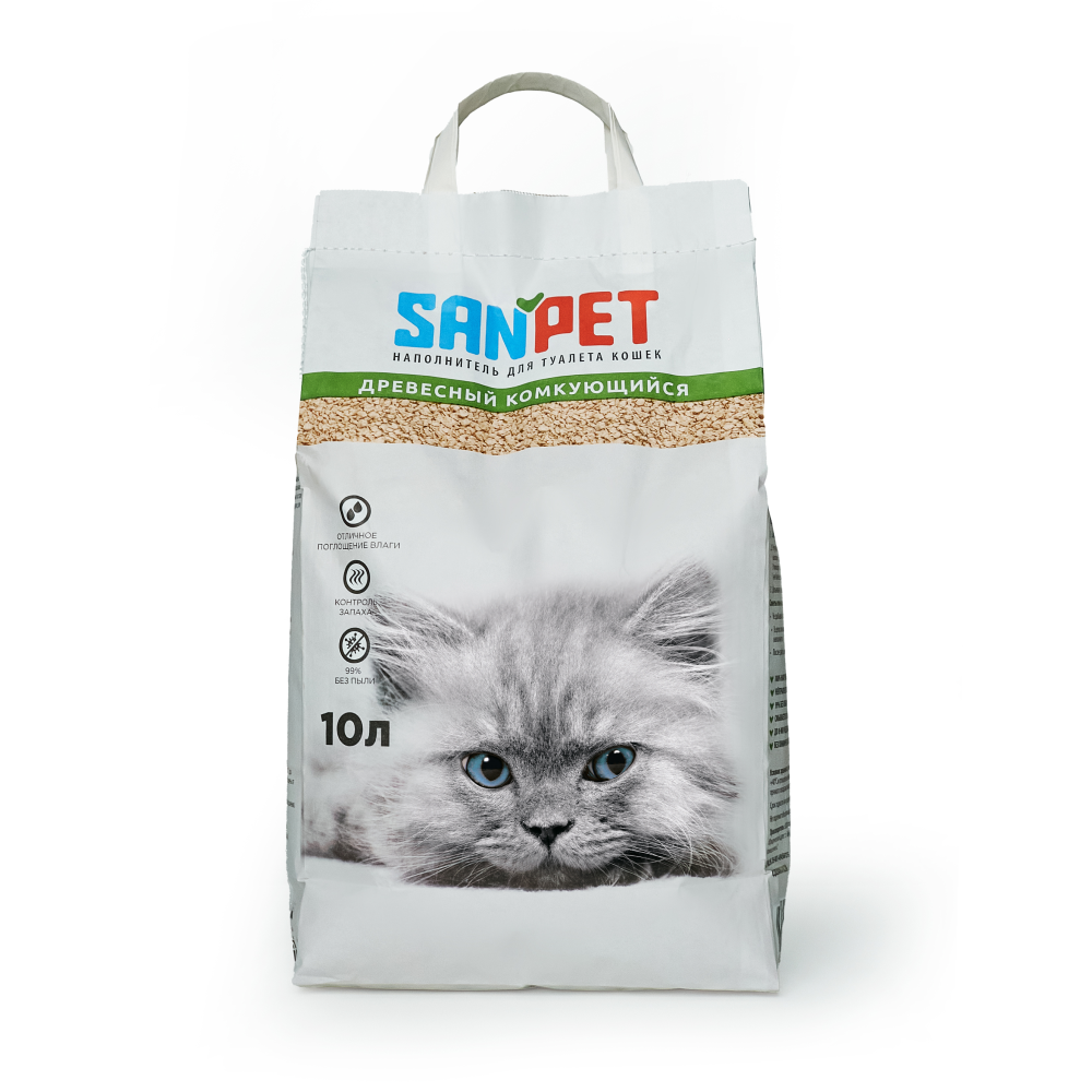SanPet Наполнитель древесный комкующийся для кошачьих лотков, 10 л