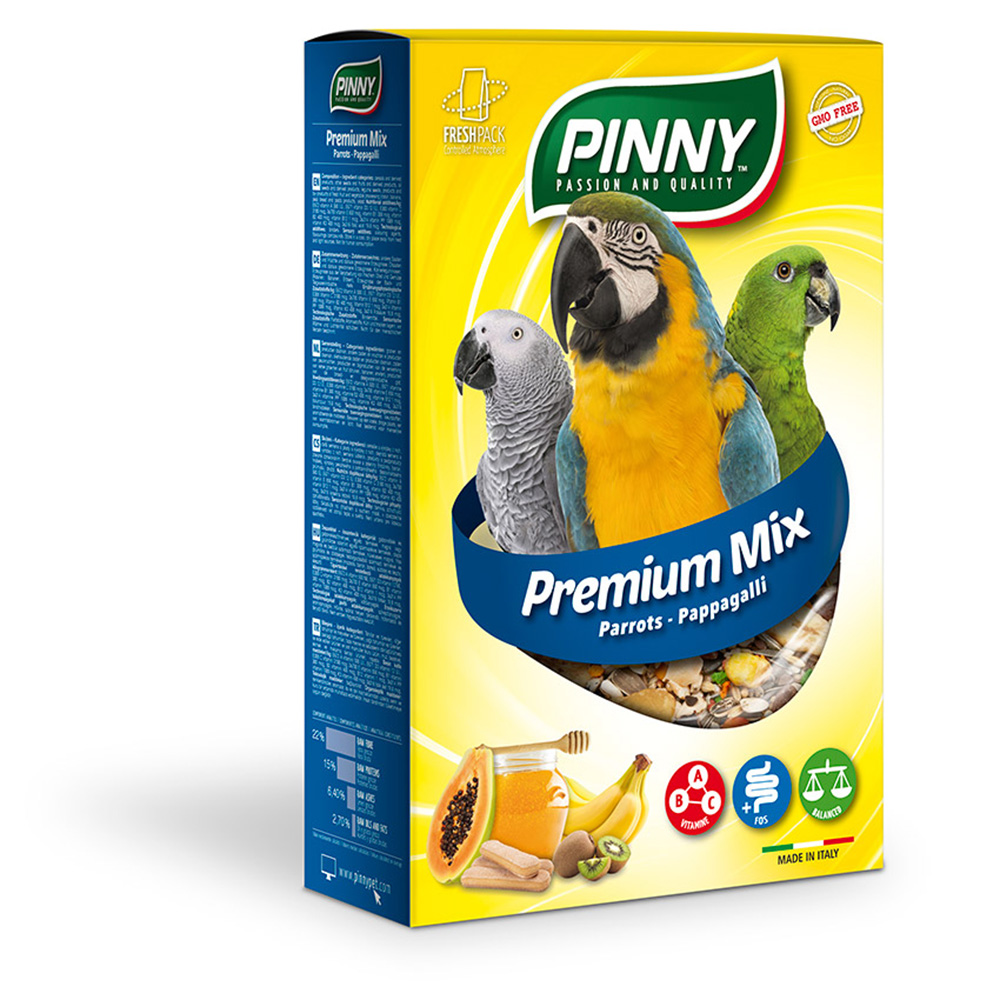 PINNY Корм для средних и крупных попугаев с фруктами, бисквитом и витаминами, 700 гр.