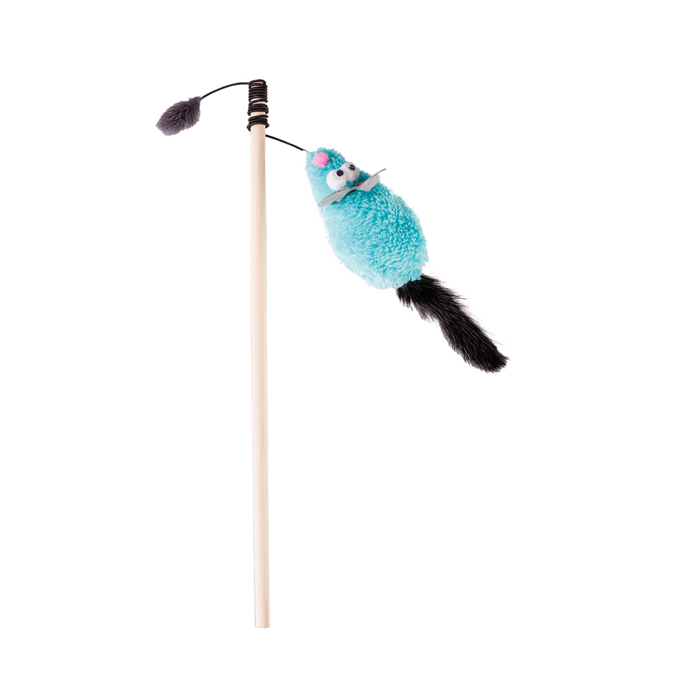 Pet Hobby Дразнилка для кошек Мышь с хвостом из натуральной норки голубая, 15 и 75 см
