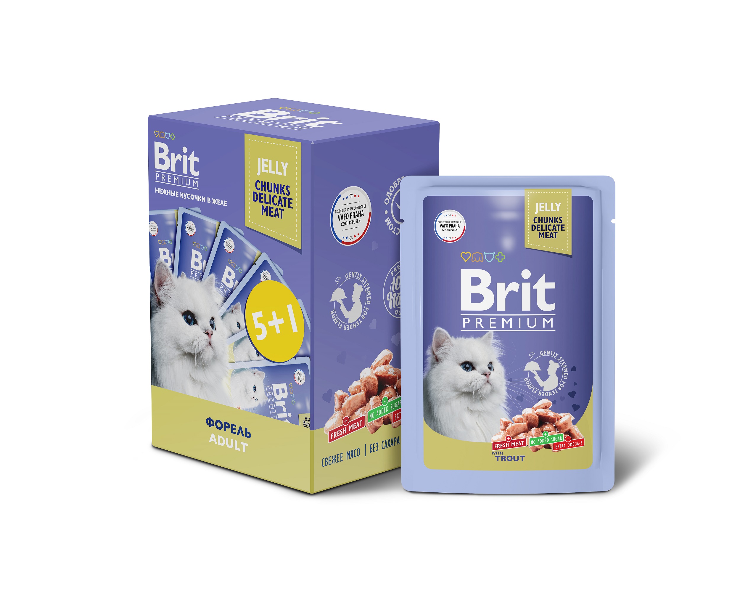 Brit Премиум Паучи 5+1 Промо-Набор для кошек форель в желе 85г