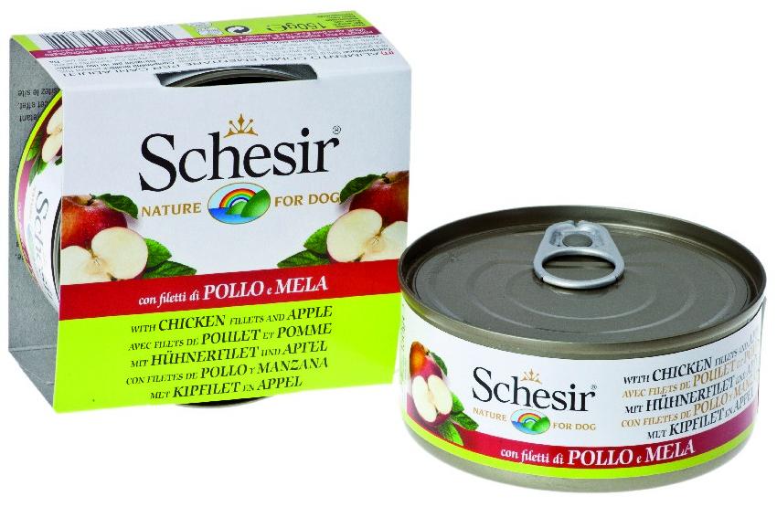 Schesir Корм для собак цыпленок/яблоко консервы, бн. 150г