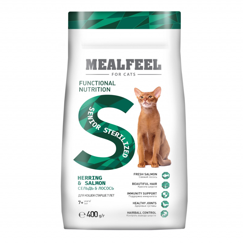 Functional Nutrition корм сухой для стерилизованных кошек старше 7 лет, с лососем и сельдью, 400г