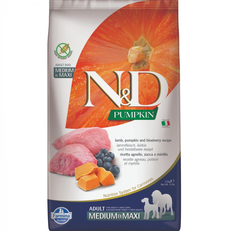 N&D PUMPKIN сухой корм для собак средних и крупных пород, с ягненком, тыквой и черникой, 2,5кг