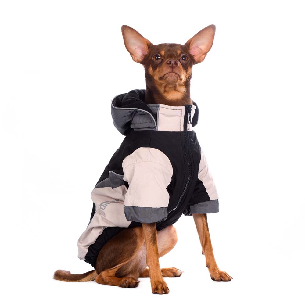 Куртка для собак серая с капюшоном на молнии