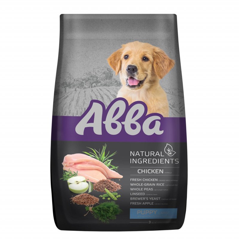 АВВА Natural Ingredients корм для щенков крупных пород с курицей, пак.3кг