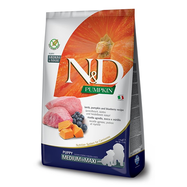 N&D PUMPKIN сухой корм для щенков средних и крупных пород, с ягненком, тыквой и черникой, 2,5кг