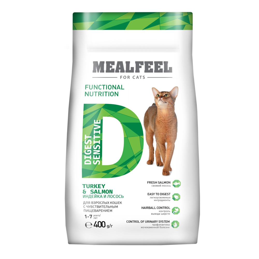 Functional Nutrition Digest Sensitive корм для кошек с чувствительным пищеварением старше 1 года, с индейкой и лососем, 400 г
