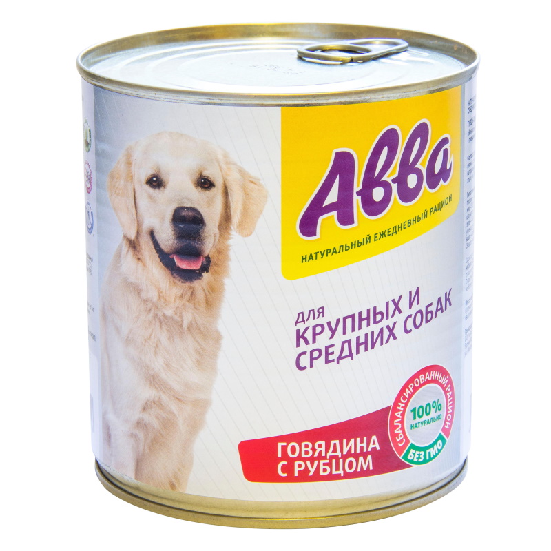 консервы для собак средних и крупных пород, с говядиной и рубцом, 750 г