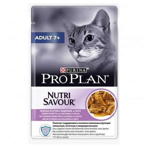 Nutrisavour Adult 7+ влажный корм для кошек старше 7 лет, с индейкой в соусе, 85 г