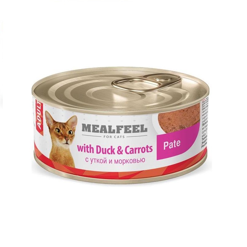 Adult консервы для кошек, мясной паштет с уткой и морковью