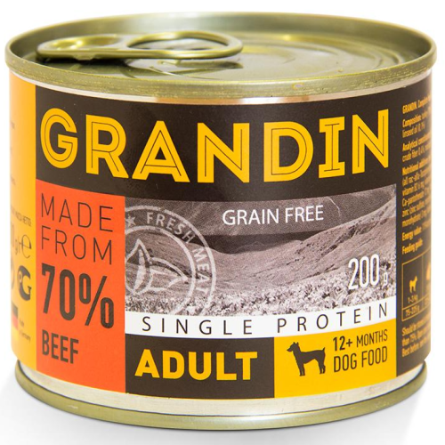 Grandin консервированный корм для взрослых собак, с говядиной, 200 г